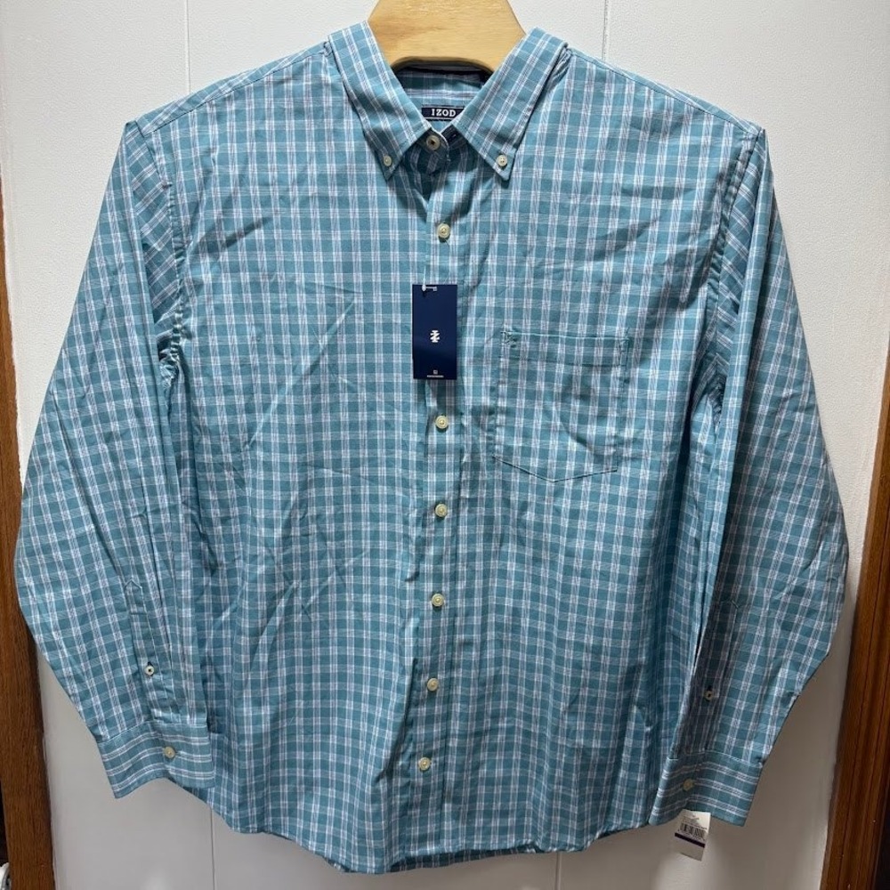 IZOD Mens Performance Comfort Plaid Button Down Shirt Teal 2XLT Big & Tall NEW